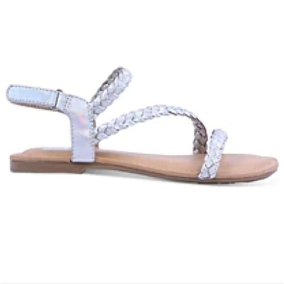 New DV Dolce Vita Silver Girls Braided Cassie beach sandal Vel-cro straps size 5 - Picture 2 of 4